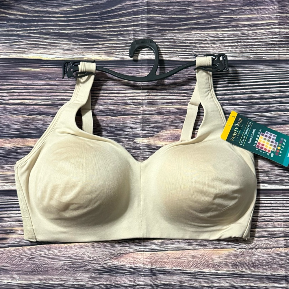 NWT Vanity Fair Radiant Women’s Wireless Comfort Bra - Black & Beige SZ Large - Picture 2 of 10